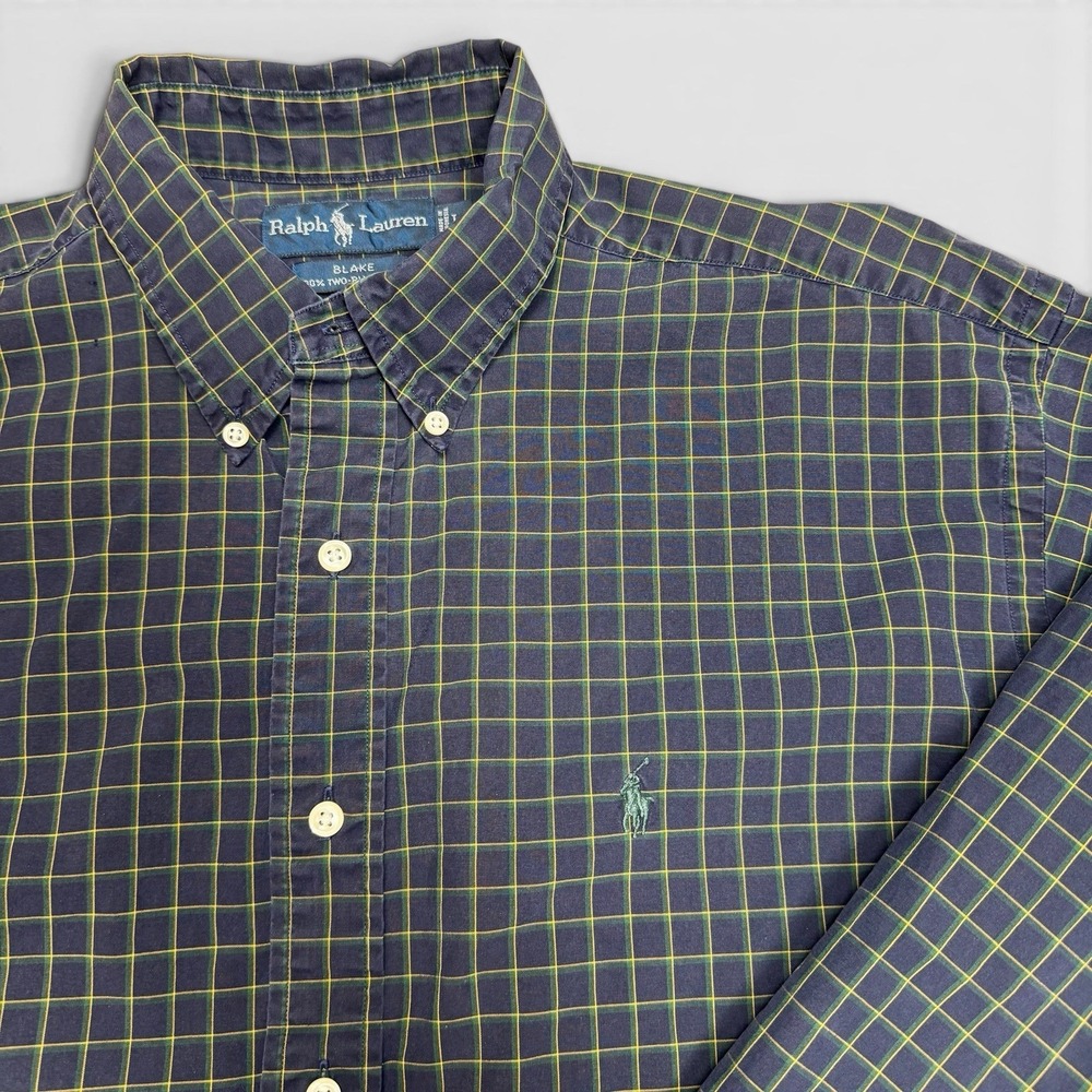 VTG Ralph Lauren Blake Shirt Mens Large Blue Green Plaid Button Down 90s Preppy - Picture 4 of 10